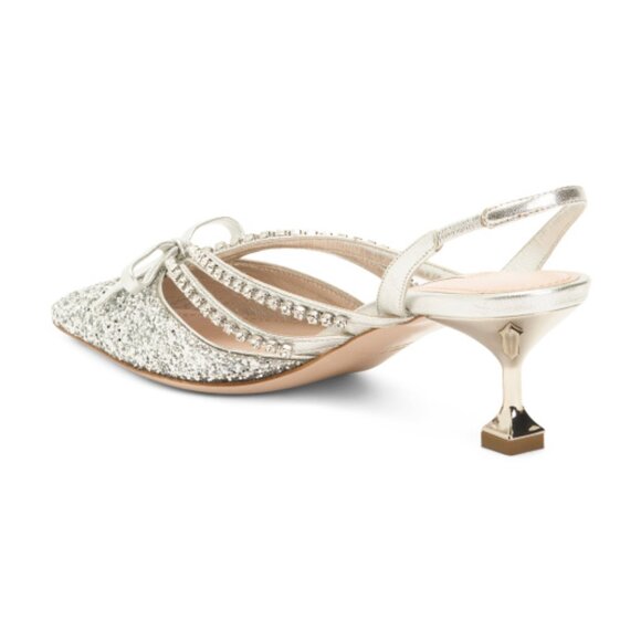 MIU MIU Made In Italy Glitter Embellished Pointy Toe Kitten Heels - Picture 2 of 3